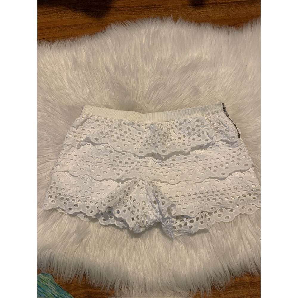 Talula XXS Womens Scalloped Shorts Bright White 100% Cotton Sexy Ruffled